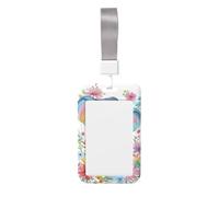 Woshuwo Cute Blue Elephant Colorful Flowers Sliding Id Badge Holder Hard Plastic Work Card Case Name Tag Protector for Nurses Office