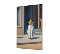 Woshuwo Cute Cowboy Ghost Walking Street Canvas Wall Art Poster Aesthetic Print Painting For Dorm Bedroom Living Room,30x45cm Framed