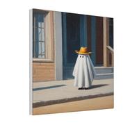Woshuwo Cute Cowboy Ghost Walking Street Canvas Wall Art Poster Aesthetic Print Painting For Dorm Bedroom Living Room,30x30cm Framed