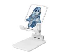Woshuwo Cute Denim Patchwork Ghost Foldable Cell Phone Stand Adjustable Angle Height Desktop Portable Cellphone Cradle Compatible With All Smartphone White-Style