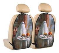Woshuwo Cute Ghost At The Table Pumpkin Pie Car Seat Back Kick Protectors,2 Pack Kick Mats With Storage Pockets For Vehicles To Protect From Dirt Mud Scratches
