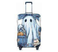 Woshuwo Cute Ghost Blue Denim Pumpkin Bucket Elastic Travel Luggage Covers Dustproof Scratch-Resistant Suitcase Protector Fit 22-24 Inch