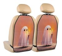 Woshuwo Cute Ghost Holding A Candle Simple Car Seat Back Kick Protectors,2 Pack Kick Mats With Storage Pockets For Vehicles To Protect From Dirt Mud Scratches