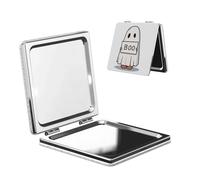 Woshuwo Cute Ghost Holding A Sign Boo Minimalist Travel Makeup Mirror Double-Sided Pu Leather Portable Compact Pocket Magnifying Mirrors