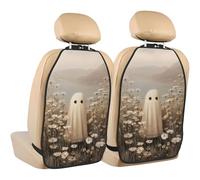 Woshuwo Cute Ghost In A Field Of Wild Flowers Car Seat Back Kick Protectors,2 Pack Kick Mats With Storage Pockets For Vehicles To Protect From Dirt Mud Scratches