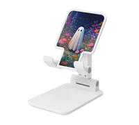 Woshuwo Cute Ghost In A Flower Field Foldable Cell Phone Stand Adjustable Angle Height Desktop Portable Cellphone Cradle Compatible With All Smartphone White-Style