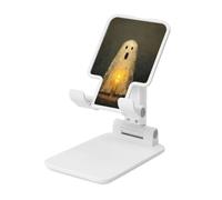 Woshuwo Cute Ghost Open Mouth Glowing Yellow Candle Foldable Cell Phone Stand Adjustable Angle Height Desktop Portable Cellphone Cradle Compatible With All Smartphone White-Style
