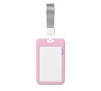 Woshuwo Cute Ghost Pink Bow Holding Pizza Sliding Id Badge Holder Hard Plastic Work Card Case Name Tag Protector for Nurses Office