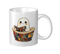 Woshuwo Cute Ghost Reading in The Bathtub Ceramic Cup, Elegant Coffee Mug Tee Drinkware Water Cup for Home Office 11oz