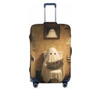Woshuwo Cute Ghost Reading Newspaper Toilet Black Cat Elastic Travel Luggage Covers Dustproof Scratch-Resistant Suitcase Protector Fit 22-24 Inch