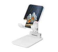 Woshuwo Cute Ghosts Walking Old Forest Path Pumpkins Foldable Cell Phone Stand Adjustable Angle Height Desktop Portable Cellphone Cradle Compatible With All Smartphone White-Style