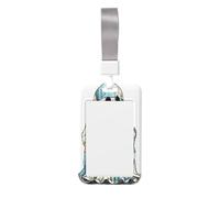 Woshuwo Cute Halloween Ghost Light Blue Fabric Sliding Id Badge Holder Hard Plastic Work Card Case Name Tag Protector for Nurses Office