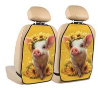 Woshuwo Cute Little Pig With Sunflowers Car Seat Back Kick Protectors,2 Pack Kick Mats With Storage Pockets For Vehicles To Protect From Dirt Mud Scratches