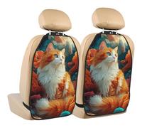 Woshuwo Cute Orange Cat With Colorful Mountains Car Seat Back Kick Protectors,2 Pack Kick Mats With Storage Pockets For Vehicles To Protect From Dirt Mud Scratches