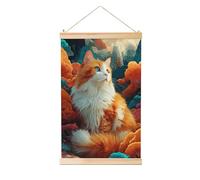 Woshuwo Cute Orange Cat With Colorful Mountains Linen Hanging Painting, Linen Wall Art Home Art Piece Modern Artwork Farmhouse Decor 40x60 Cm