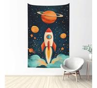 Woshuwo Cute Rocket Ship In The Space Tapestry Wall Art For Bedroom Living Room Dorm Modern Aesthetic Tapestry For Parties Backdrop Banner 60x40 Inch