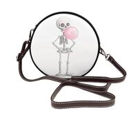 Woshuwo Cute Skeleton Blowing Women Round Crossbody Bags Leather Sling Bag Purse