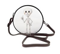 Woshuwo Cute Skeleton Doing A Thumbs Up Women Round Crossbody Bags Leather Sling Bag Purse