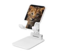 Woshuwo Cute Small Lion Foldable Cell Phone Stand Adjustable Angle Height Desktop Portable Cellphone Cradle Compatible With All Smartphone White-Style