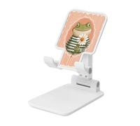 Woshuwo Cute Smiling Frog Holding A Daisy Foldable Cell Phone Stand Adjustable Angle Height Desktop Portable Cellphone Cradle Compatible With All Smartphone White-Style