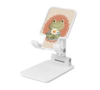 Woshuwo Cute Smiling Frog Wearing Striped Shirt Foldable Cell Phone Stand Adjustable Angle Height Desktop Portable Cellphone Cradle Compatible With All Smartphone White-Style