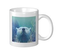 Woshuwo Cute White Bear Ceramic Cup, Elegant Coffee Mug Tee Drinkware Water Cup for Home Office 11oz