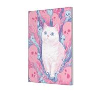 Woshuwo Cute White Cat With Ghosts Canvas Wall Art Poster Aesthetic Print Painting For Dorm Bedroom Living Room,30x45cm Framed