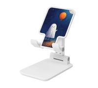 Woshuwo Cute White Ghost Holding Orange Balloon Foldable Cell Phone Stand Adjustable Angle Height Desktop Portable Cellphone Cradle Compatible With All Smartphone White-Style