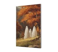Woshuwo Cute White Ghosts Valley Maple Trees Canvas Wall Art Poster Aesthetic Print Painting For Dorm Bedroom Living Room,30x45cm Framed