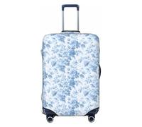 Woshuwo Delicate Blue Floral Motifs Elastic Travel Luggage Covers Dustproof Scratch-Resistant Suitcase Protector Fit 22-24 Inch