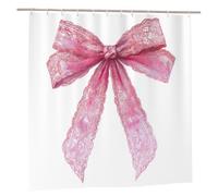Woshuwo Delicate Watercolor Pink Lace Bow Shower Curtain | Bathroom Waterproof Washable Bathtubs Polyester Curtains With 12 Hooks 72x72 Inches