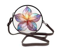 Woshuwo Elegant Stained Glass Flower Women Round Crossbody Bags Leather Sling Bag Purse