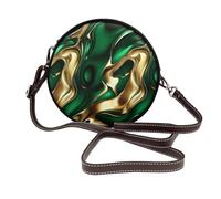 Woshuwo Emerald Green And Gold Marble Swirls Women Round Crossbody Bags Leather Sling Bag Purse