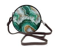 Woshuwo Emerald Green White Marble With Gold Veins Women Round Crossbody Bags Leather Sling Bag Purse