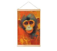Woshuwo Expressive Monkey Orange Tones Contemporary Linen Hanging Painting, Linen Wall Art Home Art Piece Modern Artwork Farmhouse Decor 40x60 Cm