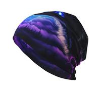 Woshuwo Fantasy Art Purple and Blue Wolves Beanie Hat Unisex Knitted Hat Warm Slouchy Skull Cap