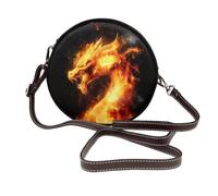 Woshuwo Fiery Dragon Women Round Crossbody Bags Leather Sling Bag Purse