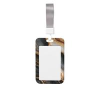 Woshuwo Flowing Glittering Minerals Sandy Beige Marble Sliding Id Badge Holder Hard Plastic Work Card Case Name Tag Protector for Nurses Office