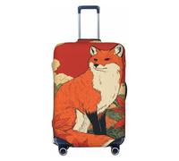 Woshuwo Folk Art Fox Japanese Maple Leaves Elastic Travel Luggage Covers Dustproof Scratch-Resistant Suitcase Protector Fit 22-24 Inch