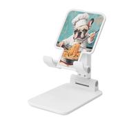 Woshuwo French Bulldog Dressed As A Chef Foldable Cell Phone Stand Adjustable Angle Height Desktop Portable Cellphone Cradle Compatible With All Smartphone White-Style