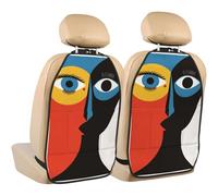 Woshuwo Funny Happy Human Faces Abstract Car Seat Back Kick Protectors,2 Pack Kick Mats With Storage Pockets For Vehicles To Protect From Dirt Mud Scratches