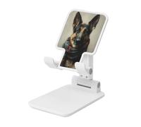 Woshuwo German Shepherd Wearing A Plaid Scarf Foldable Cell Phone Stand Adjustable Angle Height Desktop Portable Cellphone Cradle Compatible With All Smartphone White-Style