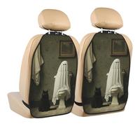 Woshuwo Ghost On The Toilet With Black Cat Car Seat Back Kick Protectors,2 Pack Kick Mats With Storage Pockets For Vehicles To Protect From Dirt Mud Scratches
