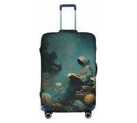 Woshuwo Ghostly Figure Reading Flowers Vintage Aesthetics Elastic Travel Luggage Covers Dustproof Scratch-Resistant Suitcase Protector Fit 22-24 Inch