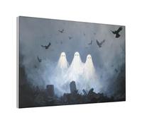 Woshuwo Ghosts Floating In The Sky Canvas Wall Art Aesthetic Poster Print Painting For Dorm Living Room,30x45cm Framed