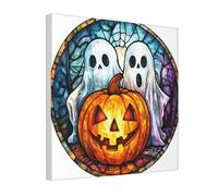 Woshuwo Ghosts Pumpkin Halloween Horror Canvas Wall Art Poster Aesthetic Print Painting For Dorm Bedroom Living Room,30x30cm Framed