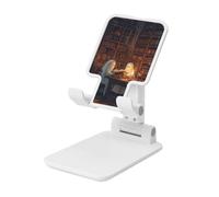 Woshuwo Ghosts Reading At A Wooden Library Table Foldable Cell Phone Stand Adjustable Angle Height Desktop Portable Cellphone Cradle Compatible With All Smartphone White-Style