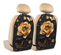 Woshuwo Golden Peony Flower Leaves Butterflies Car Seat Back Kick Protectors,2 Pack Kick Mats With Storage Pockets For Vehicles To Protect From Dirt Mud Scratches