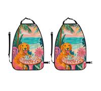 Woshuwo Golden Retriever Sipping Coffee Car Seat Back Kick Protectors,2 Pack Kick Mats With Storage Pockets For Vehicles To Protect From Dirt Mud Scratches