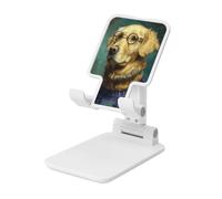 Woshuwo Golden Retriever With Circle Glasses Foldable Cell Phone Stand Adjustable Angle Height Desktop Portable Cellphone Cradle Compatible With All Smartphone White-Style